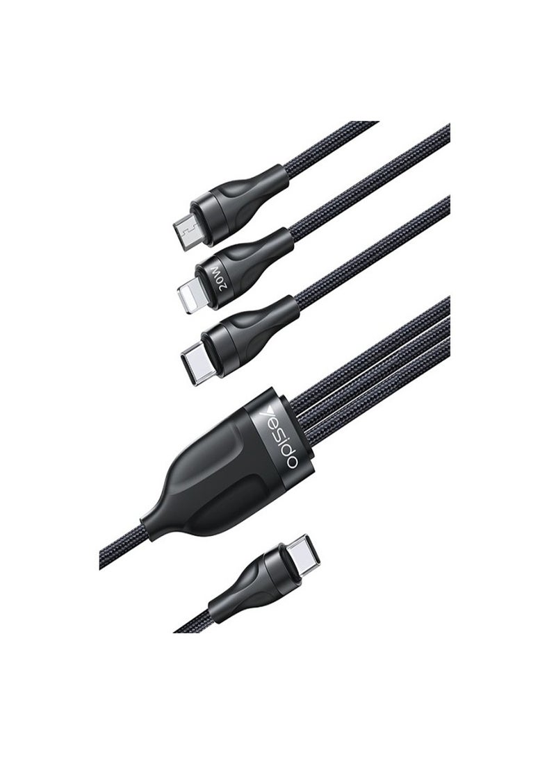 Yesido - CA89 3 In 1 Cable 3.5A USB-C PD 20W Fast Charger (Type-C / Micro / Lightning) Black - Image 1