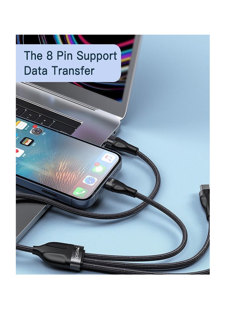 Yesido - CA89 3 In 1 Cable 3.5A USB-C PD 20W Fast Charger (Type-C / Micro / Lightning) Black - Image 1