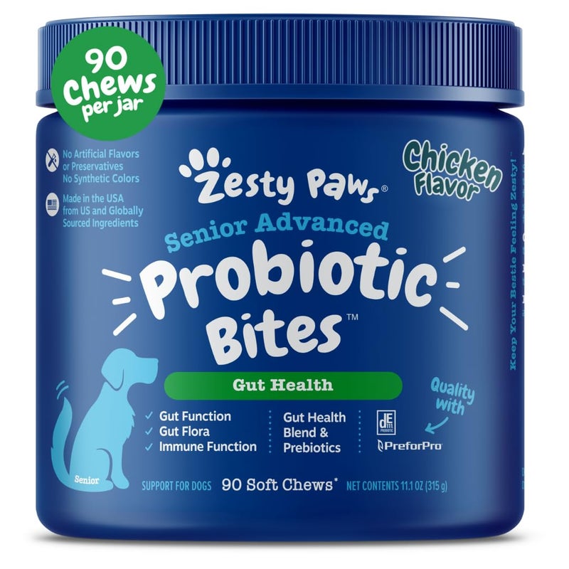 Zesty Paws Probiotics for Dogs - Digestive Enzymes for Gut Flora, Digestive Health, Diarrhea & Bowel Support - Clinically Studied DE111 - Dog Supplement Soft Chew for Pet Immune System - Adv, 90ct - Image 1