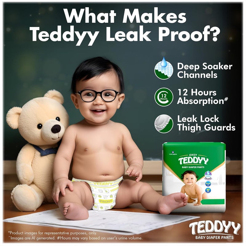 Teddyy حفاضات بيبي سهلة الاستخدام مقاس كبير جداً 54 قطعة (عبوة من 1)، 12-17 كجم، حماية من التسرب لمدة 10 ساعات، مضادة للبكتيريا - Image 4