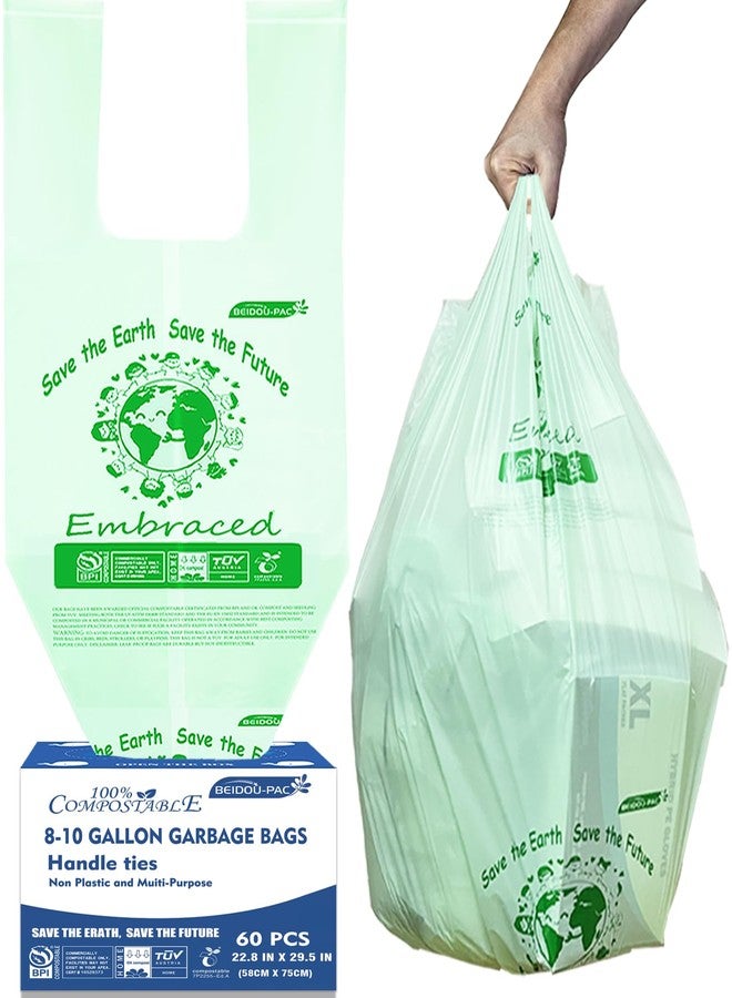 BEIDOU-PAC 8-10 Gallon Compostable Trash Bags, 60 Count - Kitchen & Food Scrap Waste Bags, Sturdy & Biodegradable, ASTM D6400, US BPI Certified - Image 1