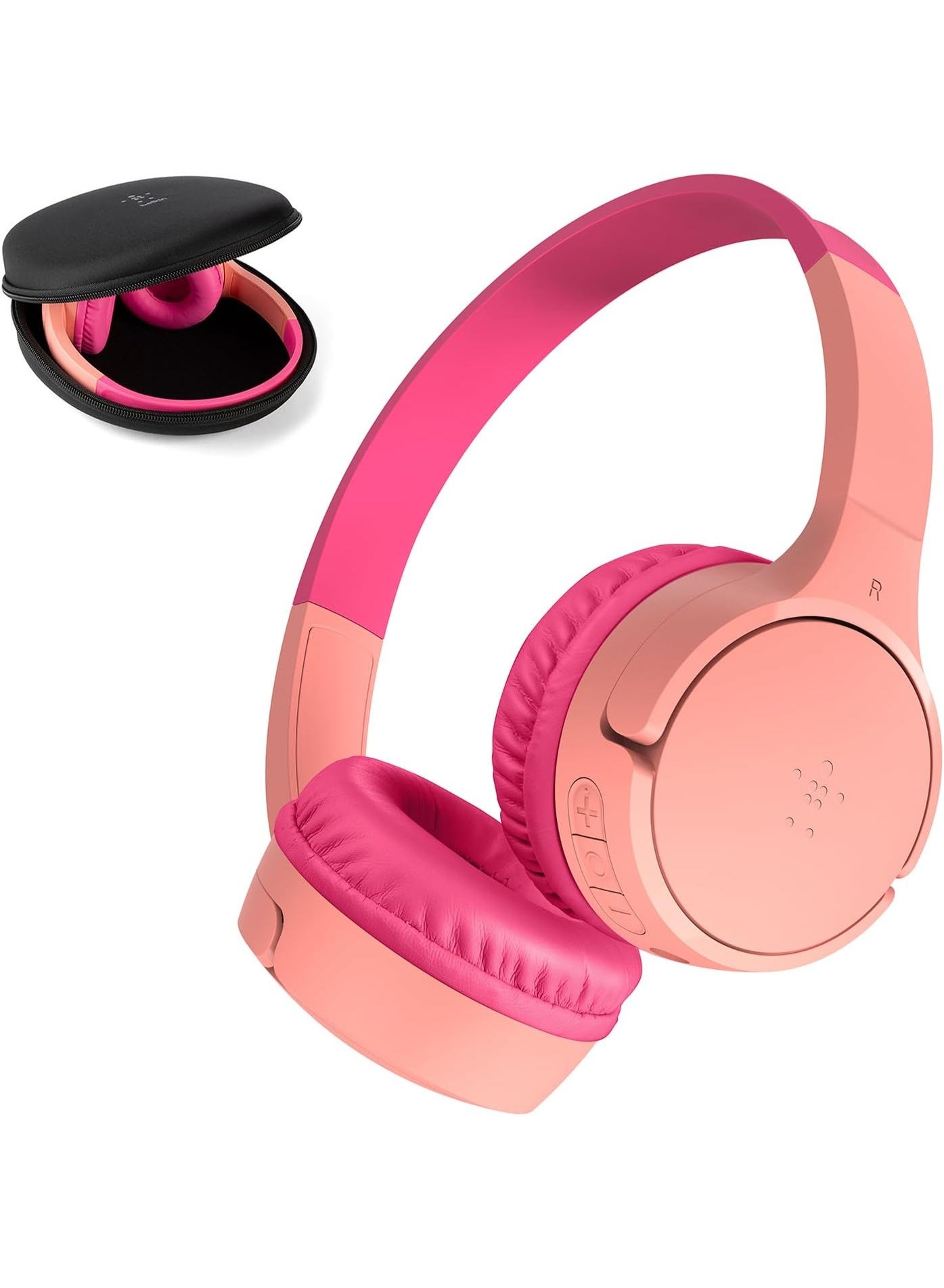 SoundForm Mini Kids Wireless Headphones with Built-In Microphone, 30H of Playback Time, & Fun Stickers - Over-Ear Headsets for Online Learning, School, Travel, iPhone, iPad, Galaxy - Pink