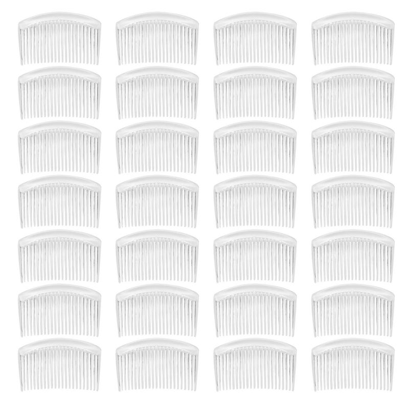 28 Pack Clear White Small Plastic Hair Side Comb With Long Teeth Hairpins Grips Barrettes Clamps Bows for Women Bridal Wedding Veil Decorative Headpiece French Twist Updo Bun Accessories