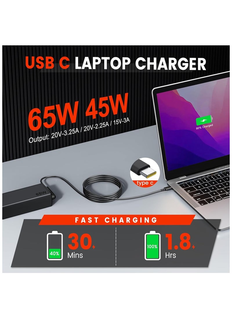 FIRST PRO - 65W USB C Power adapter compatible With Lenovo Think Pad Yoga, HP chrome book, Dell XPS, ASUS, Acer, HUAWEI, Xiaomi, Samsung and more Type C Devices PD wall Laptop Power supply Type C Charger - Image 1