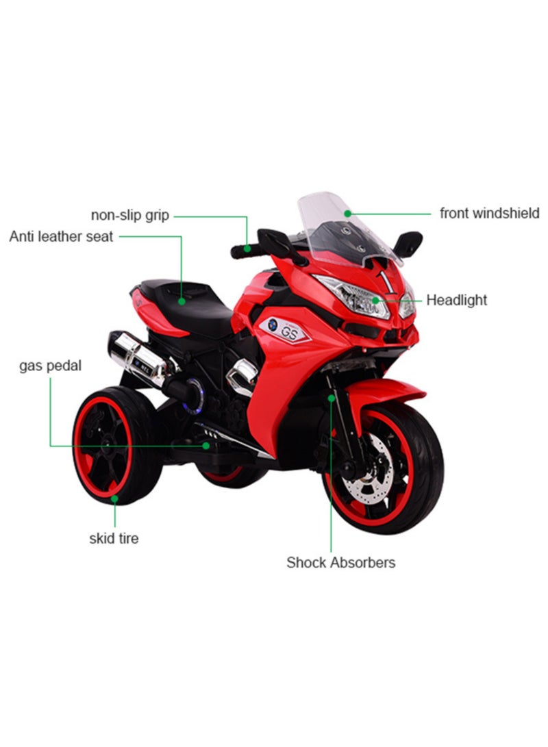 Electric Ride-On Motorcycle for Kids | 3-Wheel Design, LED Lights, Music & High-Capacity Battery | Safe Outdoor Toy Gift | Red - Image 2