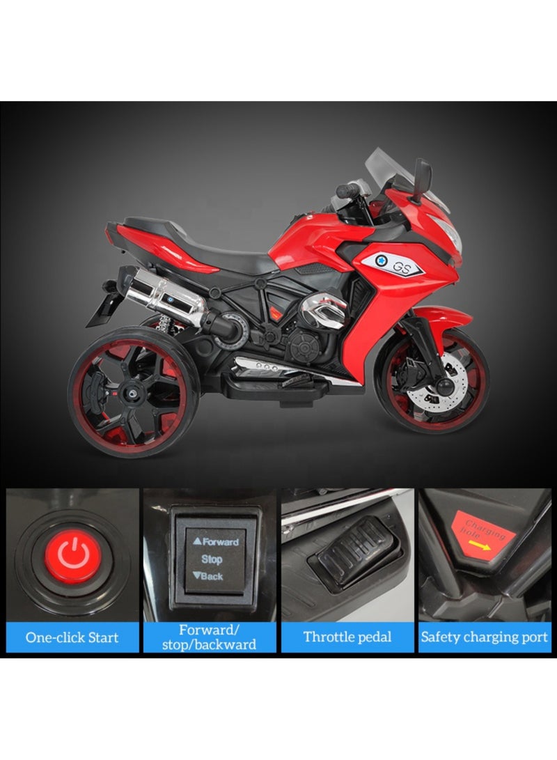 Electric Ride-On Motorcycle for Kids | 3-Wheel Design, LED Lights, Music & High-Capacity Battery | Safe Outdoor Toy Gift | Red - Image 3