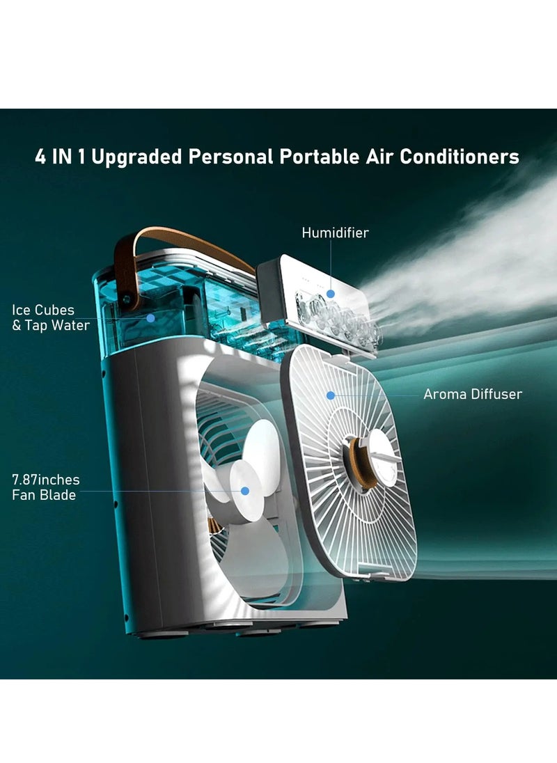 Personal Climate Control: Portable Mini Air Conditioner with 700ml Evaporative Cooling, 3-Speed Settings, USB Connectivity, and 7 LED Light Options for Customized Comfort