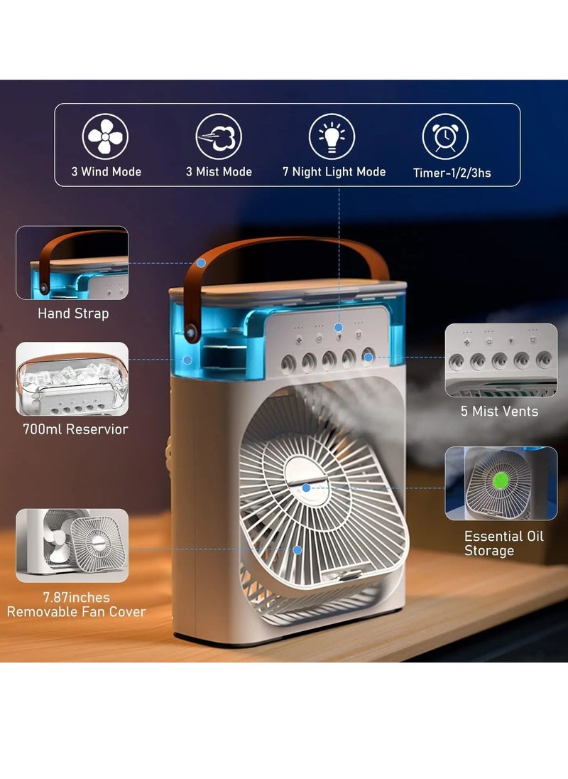 Personal Climate Control: Portable Mini Air Conditioner with 700ml Evaporative Cooling, 3-Speed Settings, USB Connectivity, and 7 LED Light Options for Customized Comfort