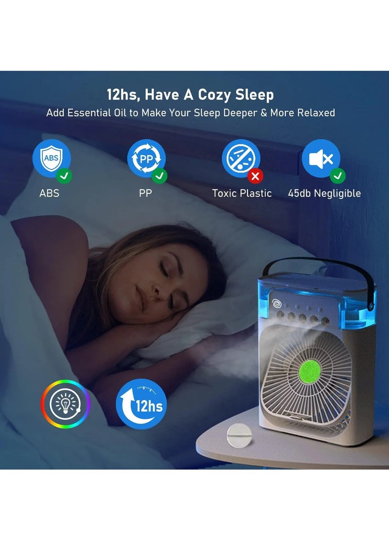 Personal Climate Control: Portable Mini Air Conditioner with 700ml Evaporative Cooling, 3-Speed Settings, USB Connectivity, and 7 LED Light Options for Customized Comfort