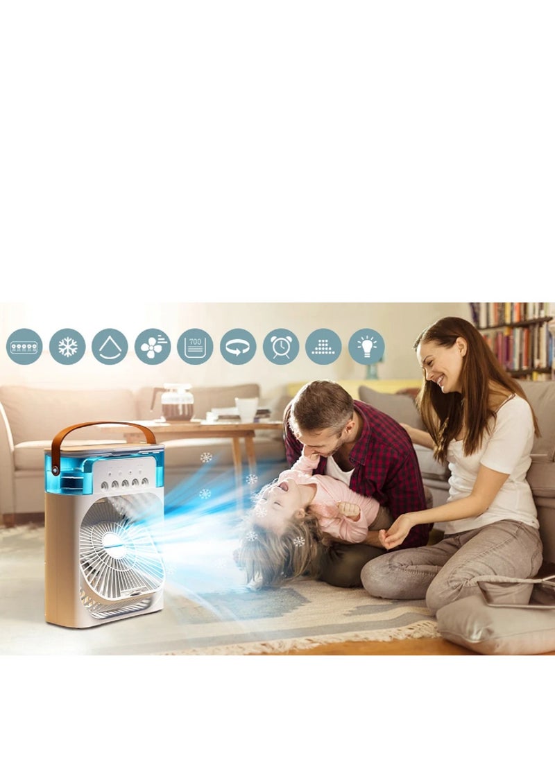 Personal Climate Control: Portable Mini Air Conditioner with 700ml Evaporative Cooling, 3-Speed Settings, USB Connectivity, and 7 LED Light Options for Customized Comfort