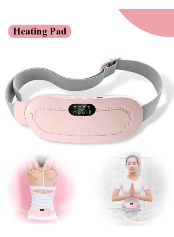 Portable Electric Heating Pad Belt Rechargeable USB Heating Pad with Vibration Massage, Waist Heating Belt for Lower Back Pain Relief, Menstrual Cramp Relief, Abdominal Heating Pad, Cordless Heat Therapy Belt, Adjustable Heated Wrap, Digital Display for Women Men Home Office Travel