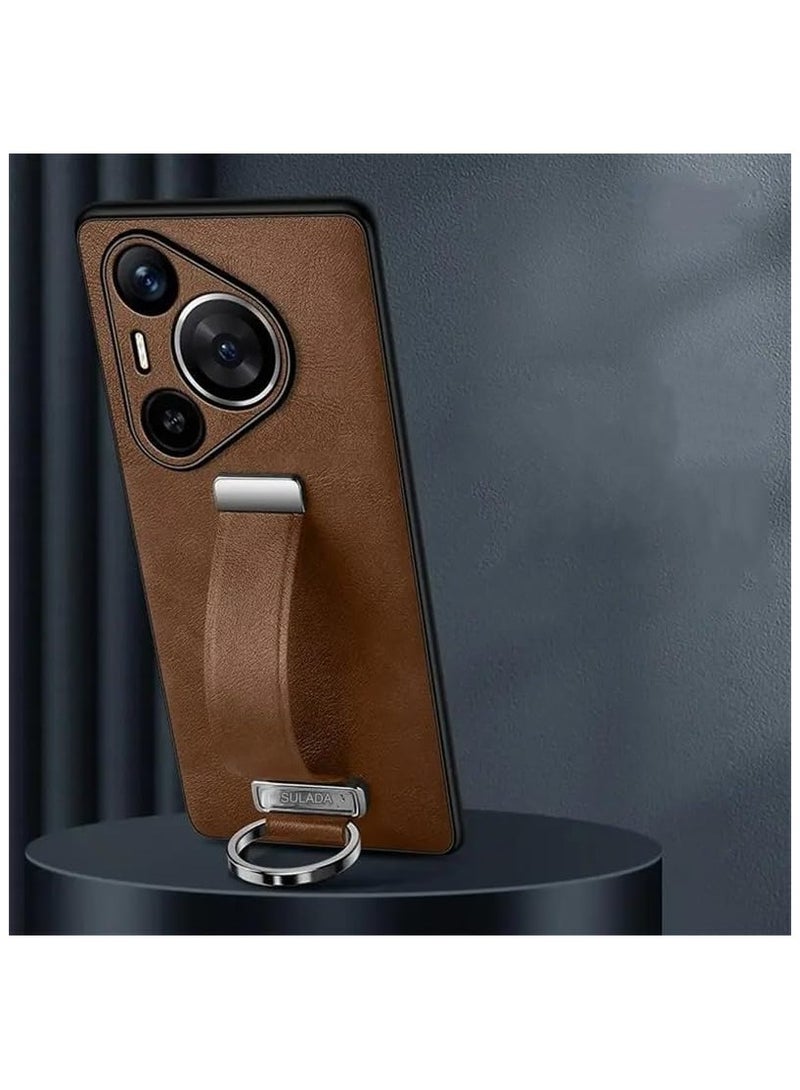 General Huawei Pura 70 Pro with Stand Hand Strap Holder, Slim PU Leather Shockproof Phone Cover Premium Hard PC Protective Case for Huawei Pura 70 Pro 