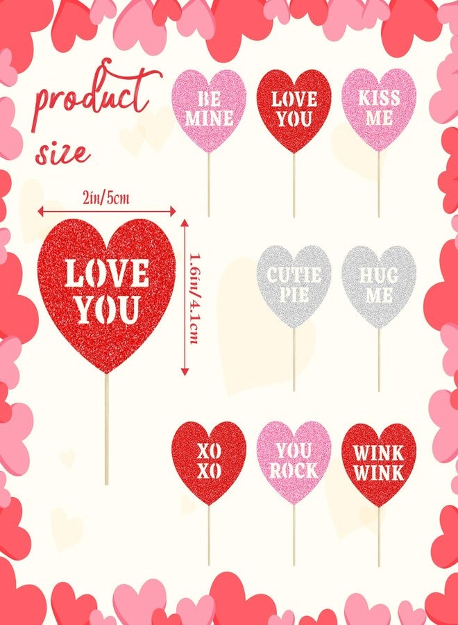 wuhuzsm 24 PCS Happy Valentine's Day Cupcake Toppers | 8 Design Red Glitter Heart Cupcake Picks | Valentine Theme Birthday Cake Decorations Party SuppliesDecorations - Image 2