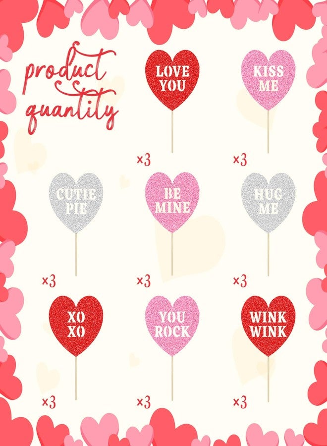 wuhuzsm 24 PCS Happy Valentine's Day Cupcake Toppers | 8 Design Red Glitter Heart Cupcake Picks | Valentine Theme Birthday Cake Decorations Party SuppliesDecorations - Image 3
