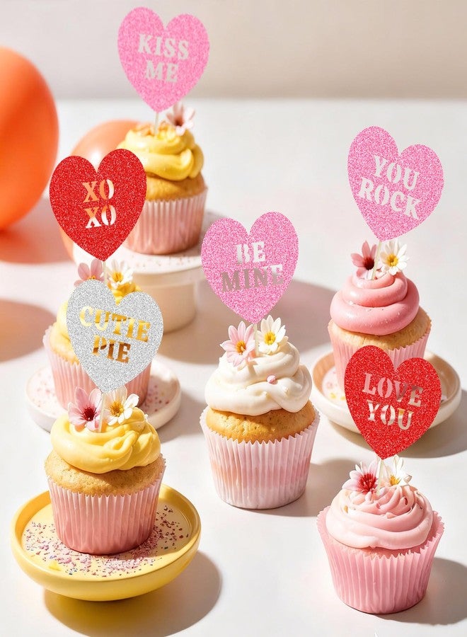 wuhuzsm 24 PCS Happy Valentine's Day Cupcake Toppers | 8 Design Red Glitter Heart Cupcake Picks | Valentine Theme Birthday Cake Decorations Party SuppliesDecorations - Image 4