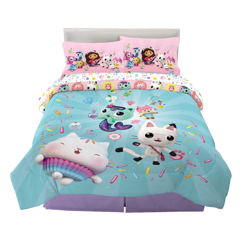 Franco DreamWorks Gabbys Dollhouse Cakey MerCat And Pandy Kids Bedding Super Soft Comforter And Sheet Set 5 Piece Full Size By Franco 