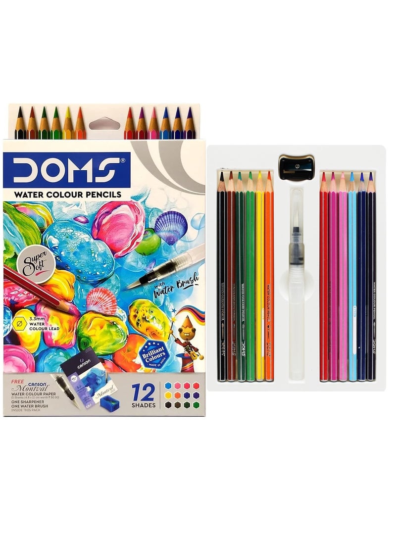 DOMS 12-Piece Watercolour Pencil With Water Brush - Image 1