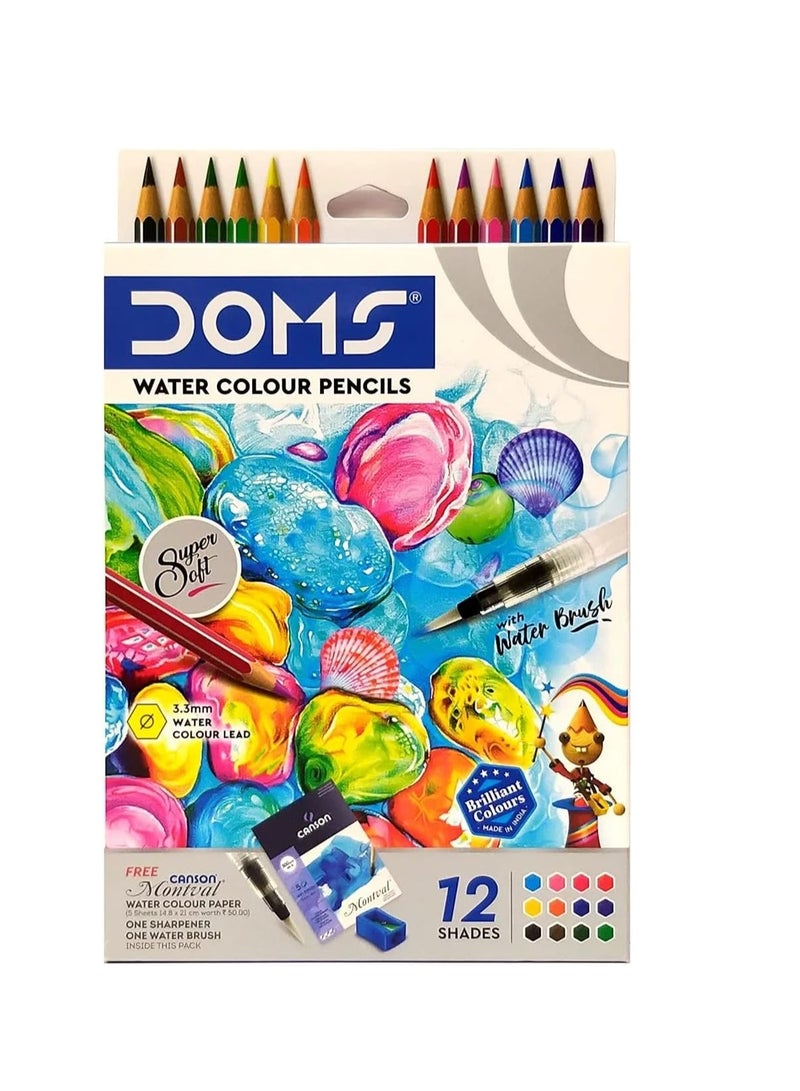DOMS 12-Piece Watercolour Pencil With Water Brush - Image 3