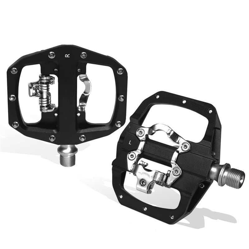 Luckam SPD Pedals MTB Mountain Bike Clip in Dual Sided Pedals - Road Bike Spin Bike Flat & Clipless Sealed Bearing Bicycle Pedal Compatible with Shimano SPD Cleats (9/16") - Image 1