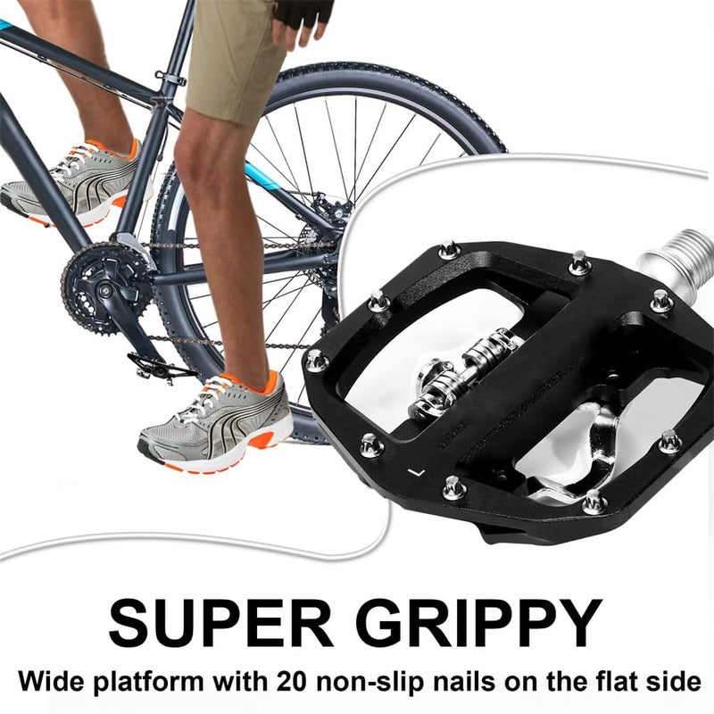 Luckam SPD Pedals MTB Mountain Bike Clip in Dual Sided Pedals - Road Bike Spin Bike Flat & Clipless Sealed Bearing Bicycle Pedal Compatible with Shimano SPD Cleats (9/16") - Image 2