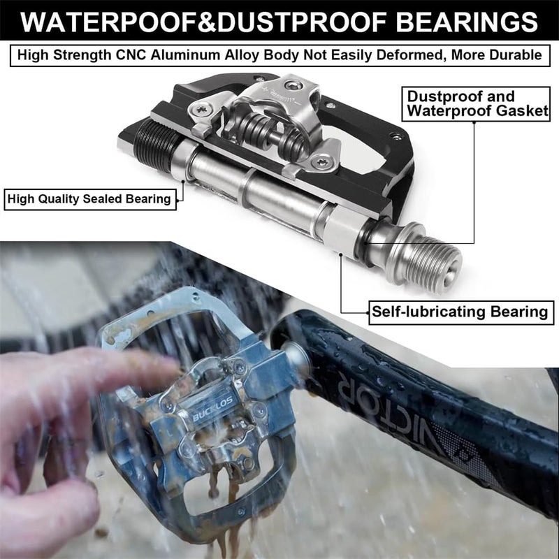 Luckam SPD Pedals MTB Mountain Bike Clip in Dual Sided Pedals - Road Bike Spin Bike Flat & Clipless Sealed Bearing Bicycle Pedal Compatible with Shimano SPD Cleats (9/16") - Image 4