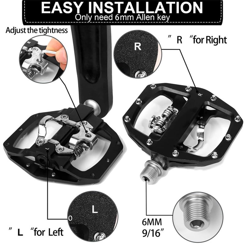 Luckam SPD Pedals MTB Mountain Bike Clip in Dual Sided Pedals - Road Bike Spin Bike Flat & Clipless Sealed Bearing Bicycle Pedal Compatible with Shimano SPD Cleats (9/16") - Image 5
