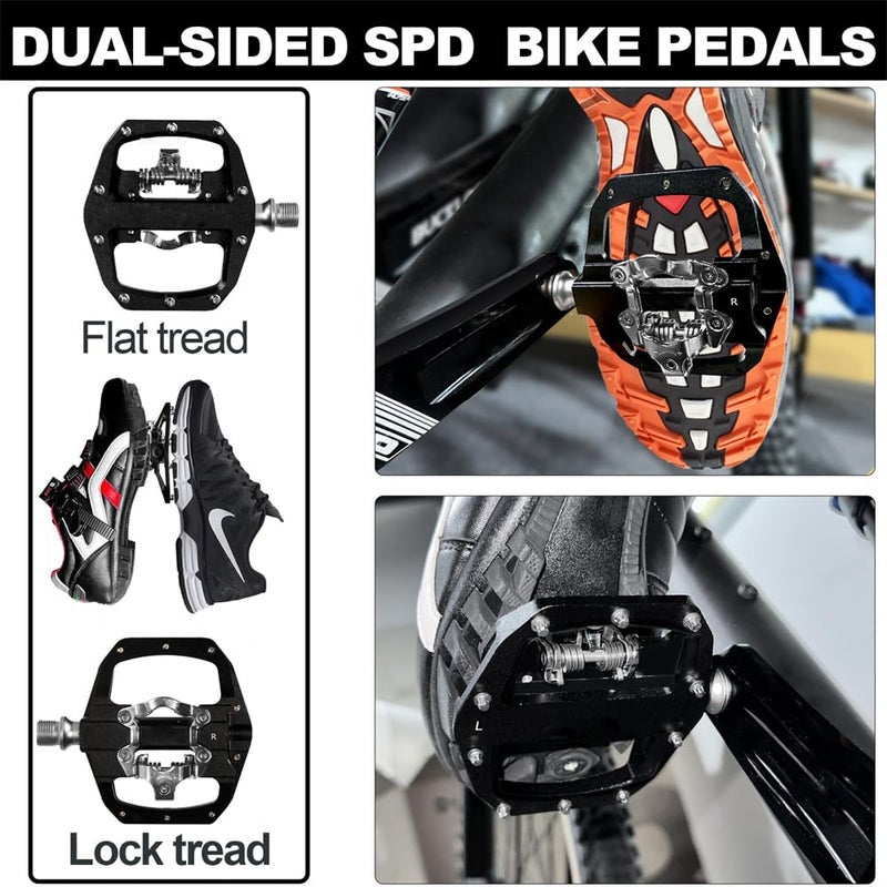 Luckam SPD Pedals MTB Mountain Bike Clip in Dual Sided Pedals - Road Bike Spin Bike Flat & Clipless Sealed Bearing Bicycle Pedal Compatible with Shimano SPD Cleats (9/16") - Image 3