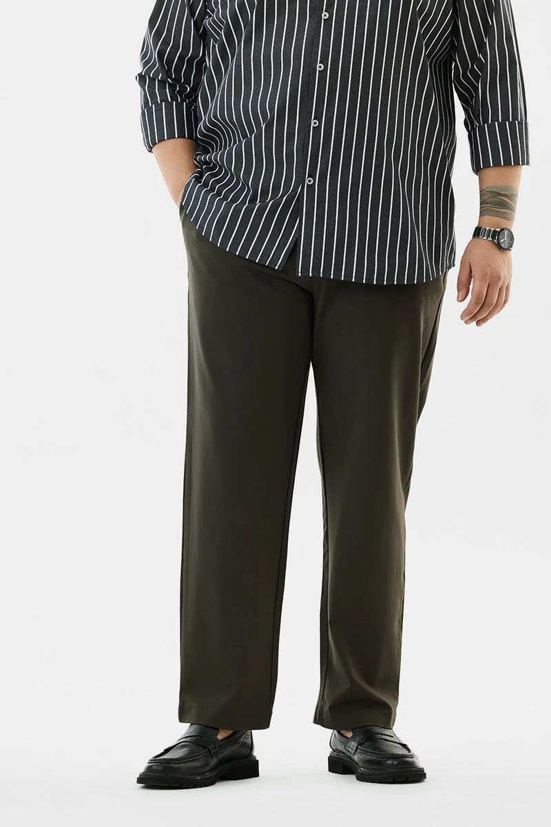 SNITCH Olive Solid Regular Fit Casual Plus Size Trousers