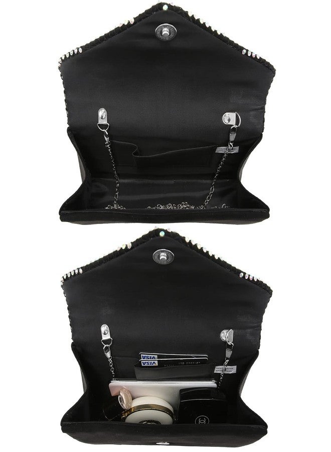 داسين حقائب يد نسائية من داسين مرصعة بأحجار الراين الملونة، مناسبة لحفلات الزفاف والكوكتيل والحفلات الرسمية (أسود) - Image 3