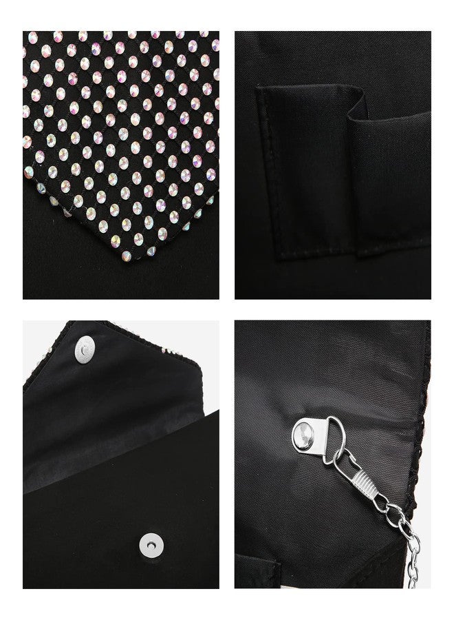 داسين حقائب يد نسائية من داسين مرصعة بأحجار الراين الملونة، مناسبة لحفلات الزفاف والكوكتيل والحفلات الرسمية (أسود) - Image 4