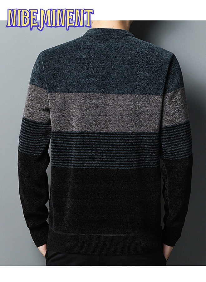 NIBEMINENT All Match Knitted Color Block Sweater, Men's Casual Warm High Stretch Crew Neck Pullover Sweater For Men Fall Winter  - Image 2