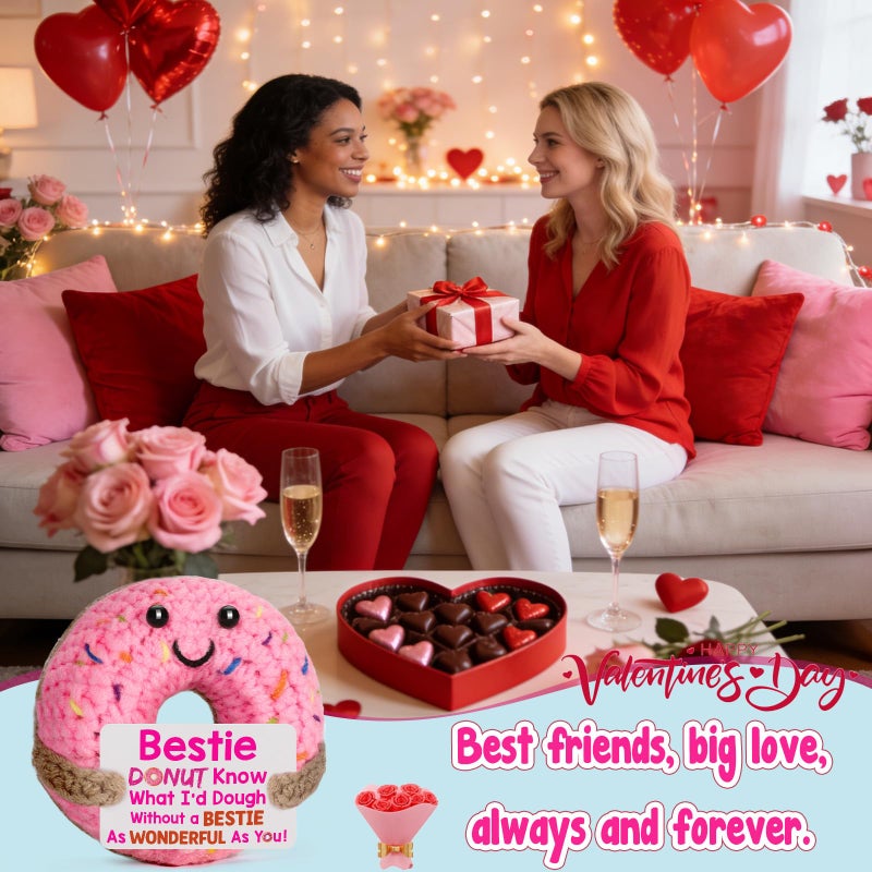 BuiltFit Valentines Galentines for Friend Gifts - Valentine Valentine's Day Handmade Crochet Donut Gifts for Women Bestie Best Friend Friends BFF Work Besties Birthday Long Distance Friendship Gift - Image 5