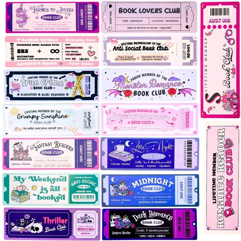 YJ PREMIUMS 16PC Cute Bookmarks Set Funny Bookmark Sets for Women Bookish Page Markers Book Clubs Lovers Dark Romance Anti Social Fantasy Thriller True Crime Booktok Club Readers Accessories Supplies Gifts Bulk - Image 1
