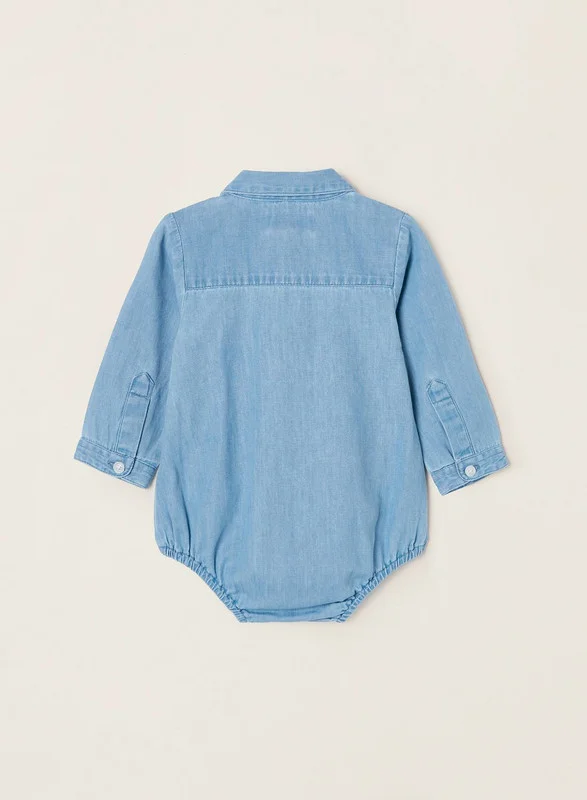 Zippy Cotton Denim Shirt-Bodysuit for Newborn Baby Boys, Blue