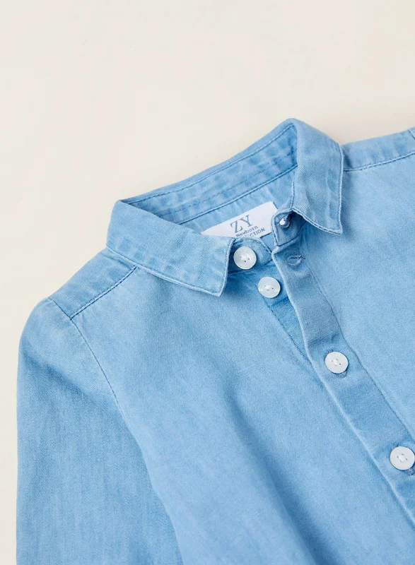 Zippy Cotton Denim Shirt-Bodysuit for Newborn Baby Boys, Blue