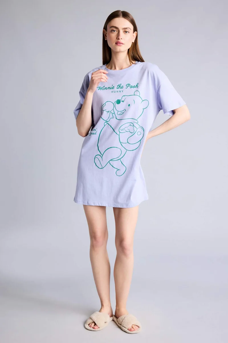 ديفاكتو Regular Fit Crew Neck Winnie The Pooh Licensed Knitted Dress