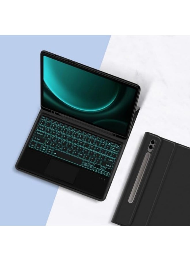 Generic - Detachable Touchpad Keyboard Case Compatible with Samsung Galaxy Tab S9 FE Plus 2023 12.4 inch,Backlight, Flip Stand Case for Tab S9 FE+ - Image 1