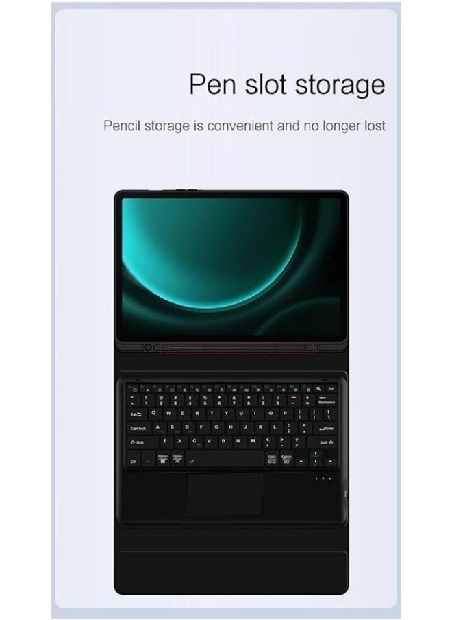 Generic - Detachable Touchpad Keyboard Case Compatible with Samsung Galaxy Tab S9 FE Plus 2023 12.4 inch,Backlight, Flip Stand Case for Tab S9 FE+ - Image 1