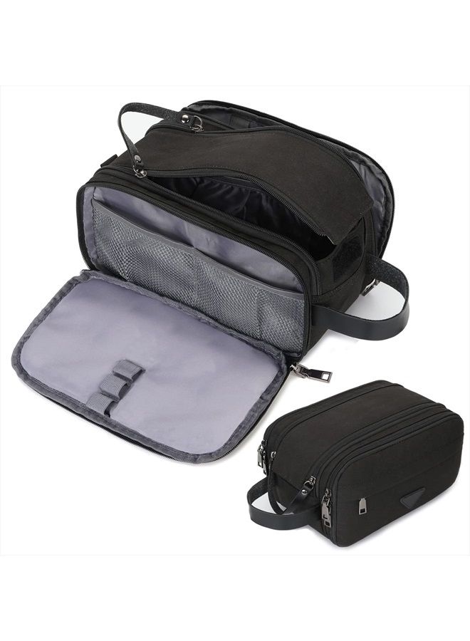 CROCOD Mens Toiletry Bag Travel Leather Toiletry Organizer Dopp Kit for Men Water-resistant Shaving Bag for Bathroom (Black) - Image 1