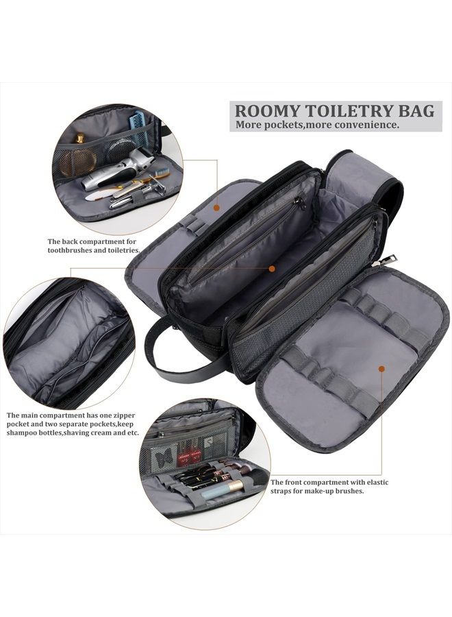 CROCOD Mens Toiletry Bag Travel Leather Toiletry Organizer Dopp Kit for Men Water-resistant Shaving Bag for Bathroom (Black) - Image 3