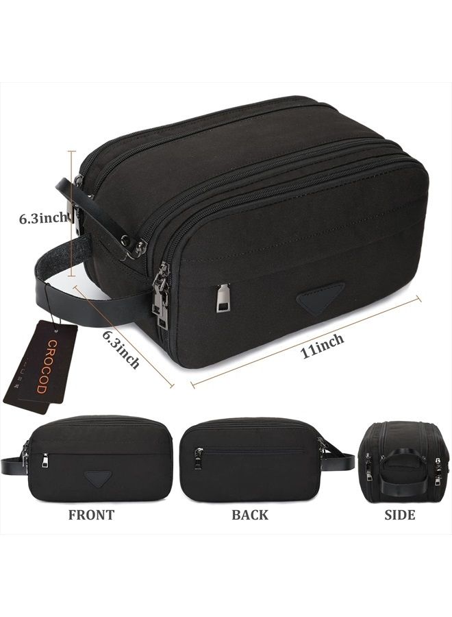 CROCOD Mens Toiletry Bag Travel Leather Toiletry Organizer Dopp Kit for Men Water-resistant Shaving Bag for Bathroom (Black) - Image 4