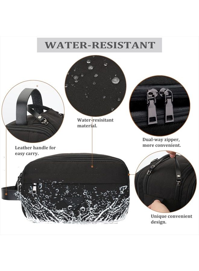 CROCOD Mens Toiletry Bag Travel Leather Toiletry Organizer Dopp Kit for Men Water-resistant Shaving Bag for Bathroom (Black) - Image 2