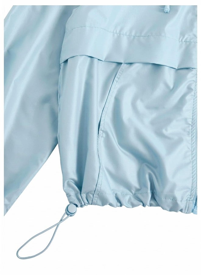 Verdusa Women's Zip Up Lightweight Windbreaker Jacket Sport Casual Workout Hoodie Outerwear with Pockets Rainy Day Outfits Light Blue Small - Image 4