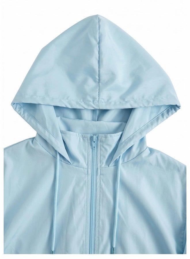 Verdusa Women's Zip Up Lightweight Windbreaker Jacket Sport Casual Workout Hoodie Outerwear with Pockets Rainy Day Outfits Light Blue Small - Image 3
