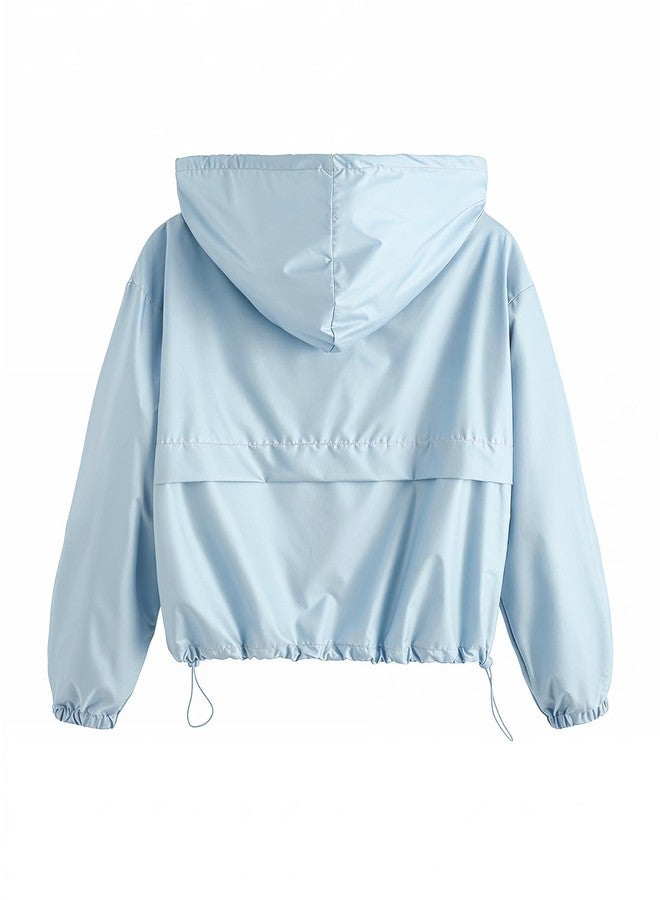 Verdusa Women's Zip Up Lightweight Windbreaker Jacket Sport Casual Workout Hoodie Outerwear with Pockets Rainy Day Outfits Light Blue Small - Image 2