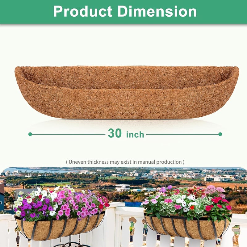 YM 30" Coco Liner for Window Box Deck Basket Planter Trough Coconut Fiber Liners, 2pcs Trough Coco Liner Pre-Formed Replacement - Image 3