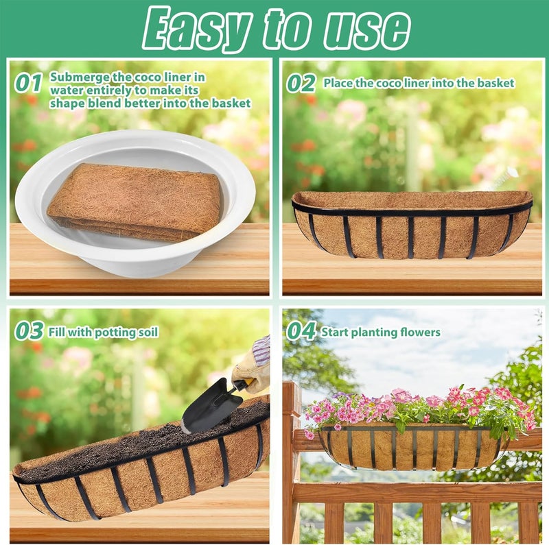 YM 30" Coco Liner for Window Box Deck Basket Planter Trough Coconut Fiber Liners, 2pcs Trough Coco Liner Pre-Formed Replacement - Image 4