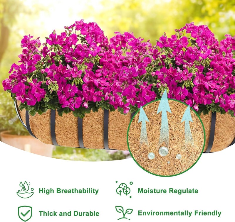 YM 30" Coco Liner for Window Box Deck Basket Planter Trough Coconut Fiber Liners, 2pcs Trough Coco Liner Pre-Formed Replacement - Image 2