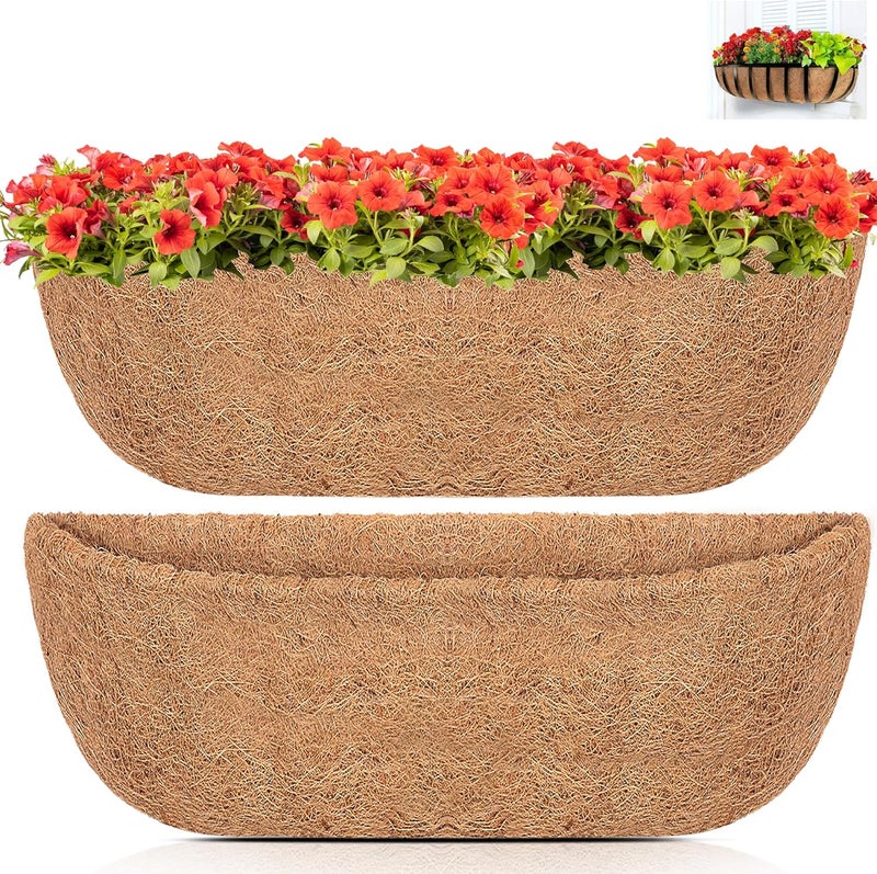 YM 30" Coco Liner for Window Box Deck Basket Planter Trough Coconut Fiber Liners, 2pcs Trough Coco Liner Pre-Formed Replacement - Image 1