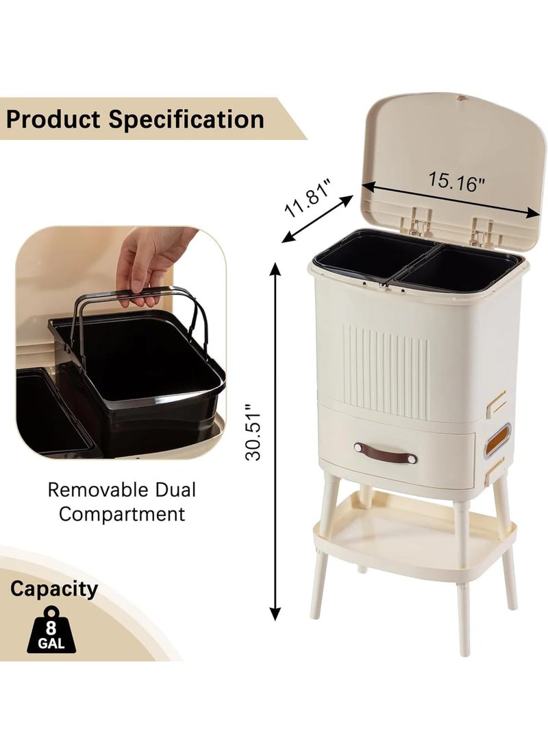 Brikipth Brikipth 2 In 1 Dustbin 30 Liter Dustbin with Lid Garbage Waste Bin with Handle Dustbin for KitchenBathroom Wet Dry Waste Bin Waste Bin with Lid and Removable Inner Wastebasket  - Image 3